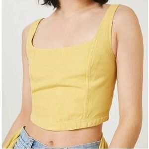 Pilcro Yellow Square-Neck Crop Top